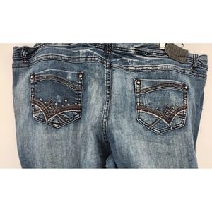 Zana Di Y2K Women's Blue Distressed Embroidered Bling Jeans Size 32WF‎ 32WP